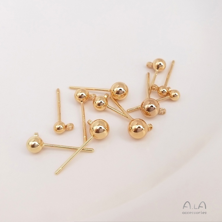 [Little Blu] Bông Tai Bạc 925 Kim Tròn 14K Màu Vàng Đồng Có Móc Treo Hạt Tròn