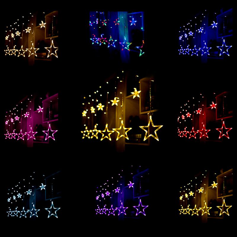 Rèm cửa sổ 138 Đèn LED 12 Sao Với 8 Chế Độ Chiếu Sáng