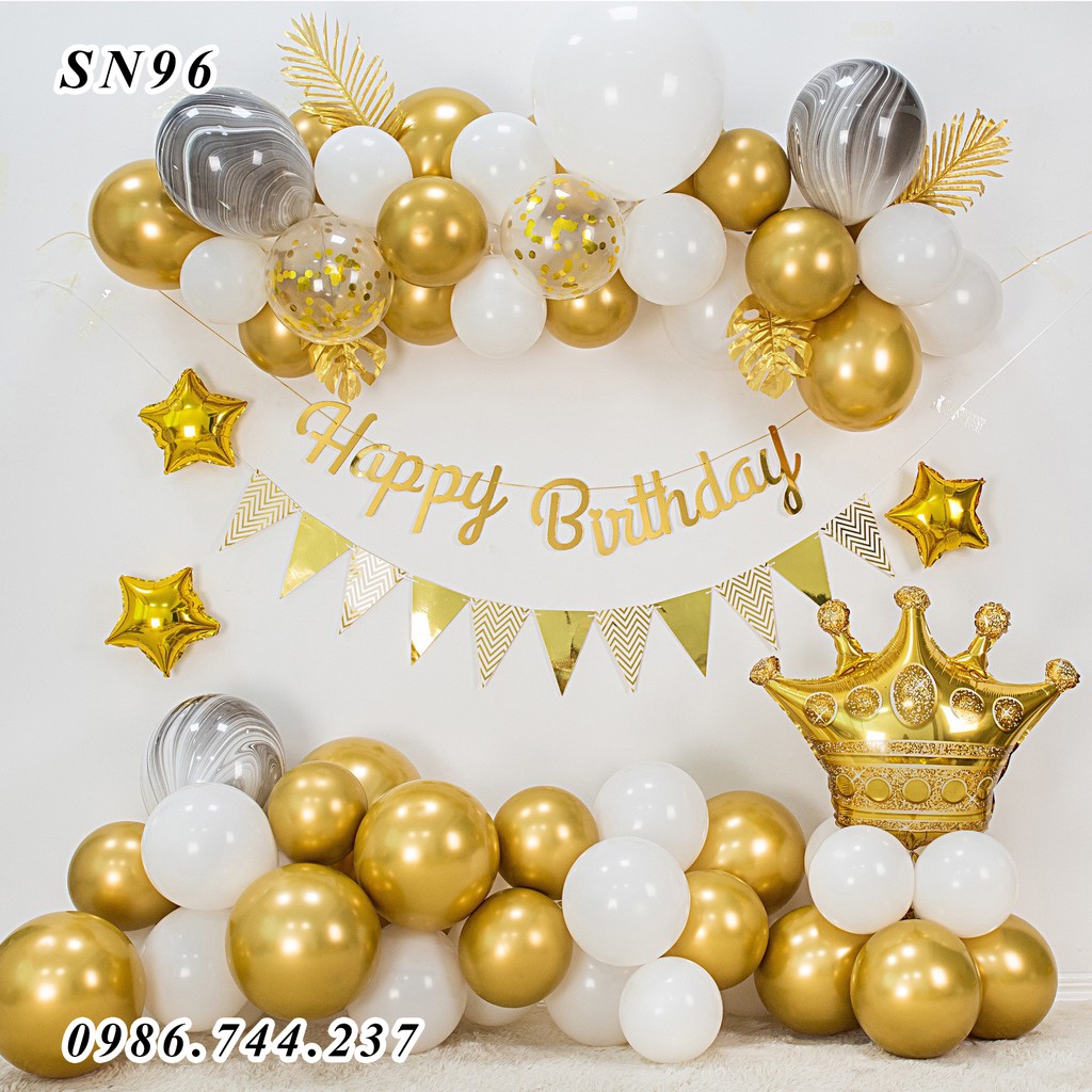 Set Bóng Trang Trí Sinh Nhật Với Dây Chữ Ánh Kim Happy Birthday