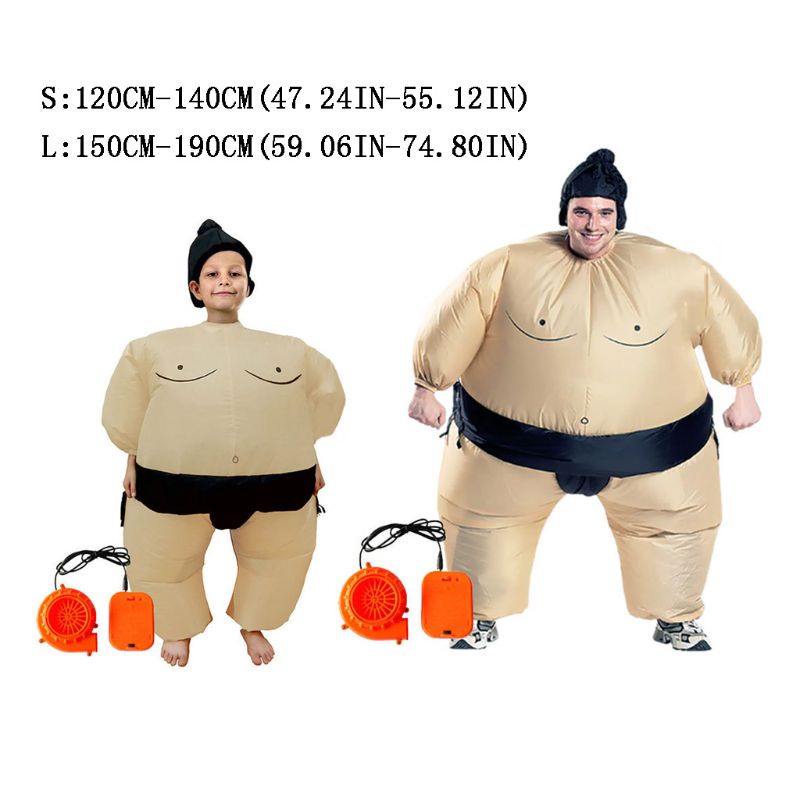 Bộ đồ bơm hơi hóa trang đô vật sumo cho trẻ em và người lớn + quạt + hộp đựng pin