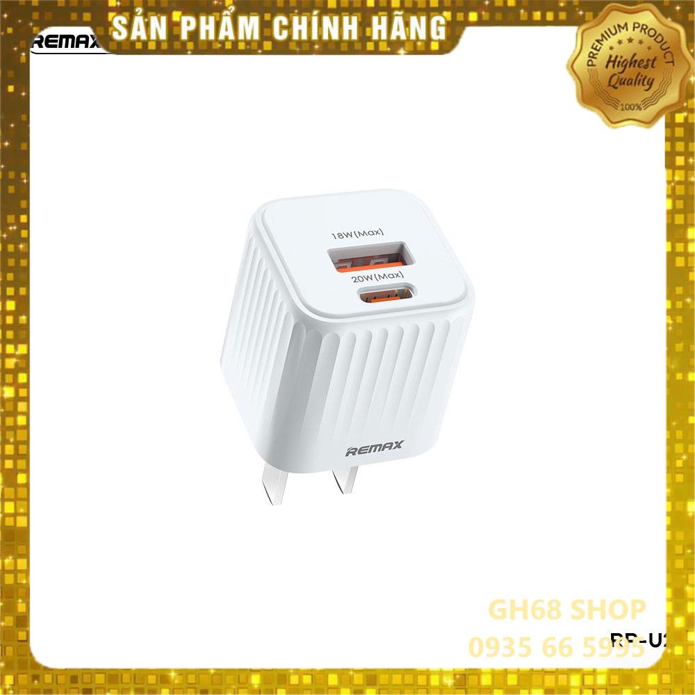 Củ Sạc Sạc Nhanh 20W Remax RP-U2 Tích Hợp 2 Cổng Sạc Nhanh PD Type C + USB Thiết Kế Nhỏ Gọn
