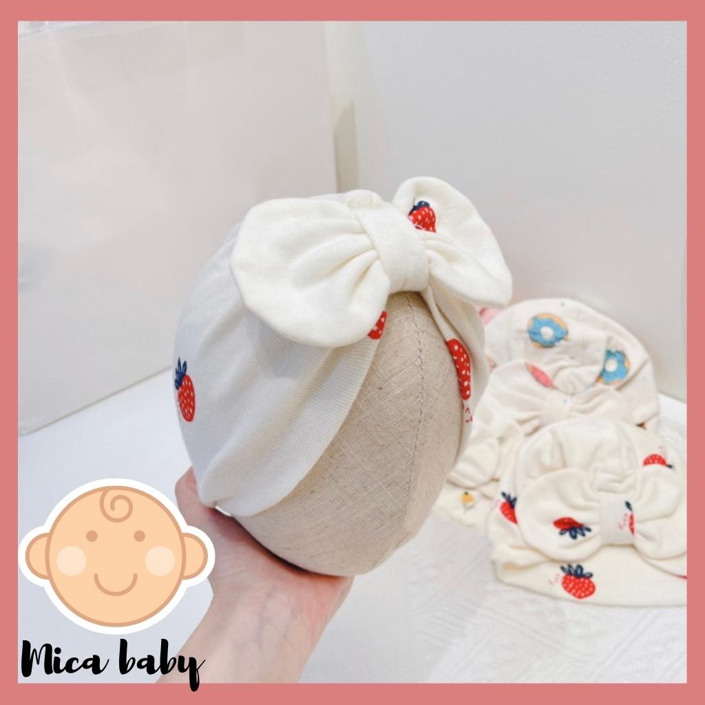 Mũ turban trắng kem họa tiết quả dâu đáng yêu cho bé Mica Baby MTB88
