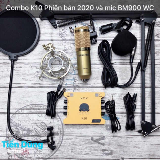 Mic thu âm bm900 woaichang Sound Card XOX K10 2020 chân màng- Bộ live stream đã đầy đủ sound card xox k10 2020 tiếng anh