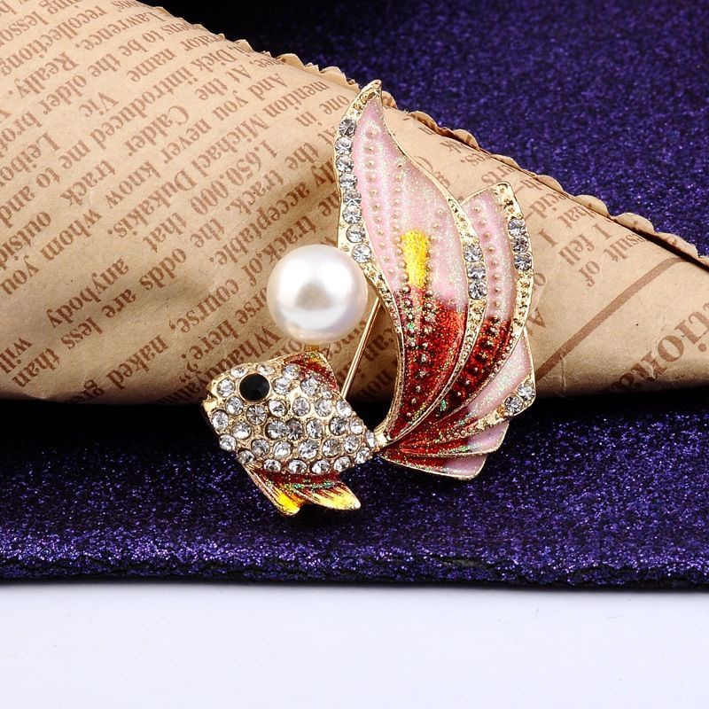 Ghim CàI ÁO HìNh Chú Cá ĐíNh Kim Cương NgọC Trai Giả ThờI Trang Cho Nữ