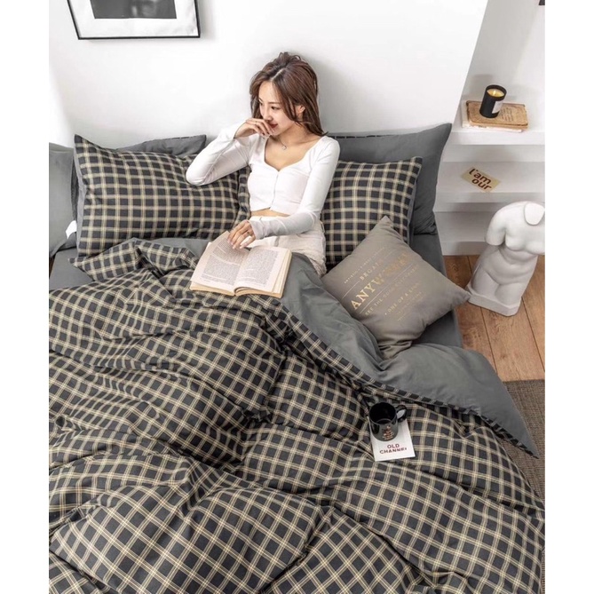 Set Chăn Ga Cotton Living Kẻ Thoáng Mát Sang Chảnh (Shinbedding)