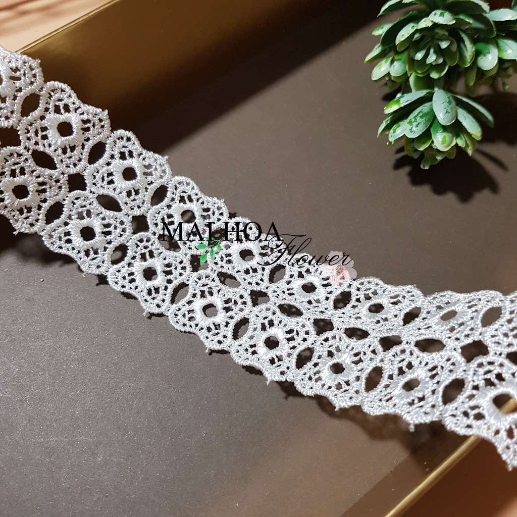 RC1 Cuộn 20 mét ren viền váy áo ren chỉ trắng dùng may đồ rộng 4cm Maihoaflower