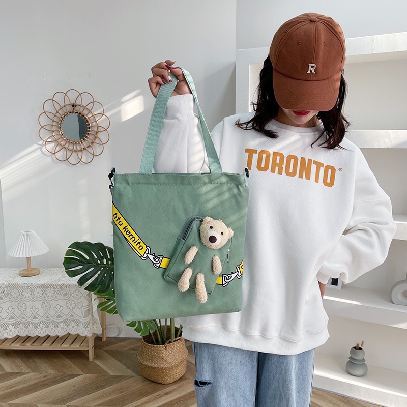 Mới Túi Xách canvas Sức Chứa Lớn In Hình Gấu Cho Nữ