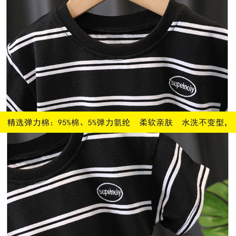 Bộ Đồ Thể Thao 2 Món Áo Thun Tay Ngắn Kẻ Sọc + Quần Short Thiết Kế Cá Tính Cho Bé Trai