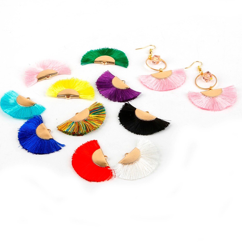 Túi 2 phụ kiện tua rua hình quạt 45x25mm bằng lụa màu vàng dùng làm trang sức