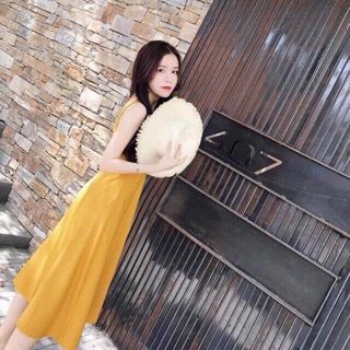 Đầm 2 dây nút có mút ngực (hình thật)