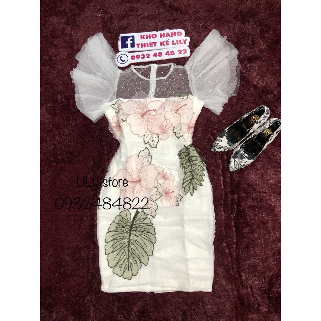 ẢNH VÀ VIDEO THẬT 10000%   đầm body nhún hoa thiêu