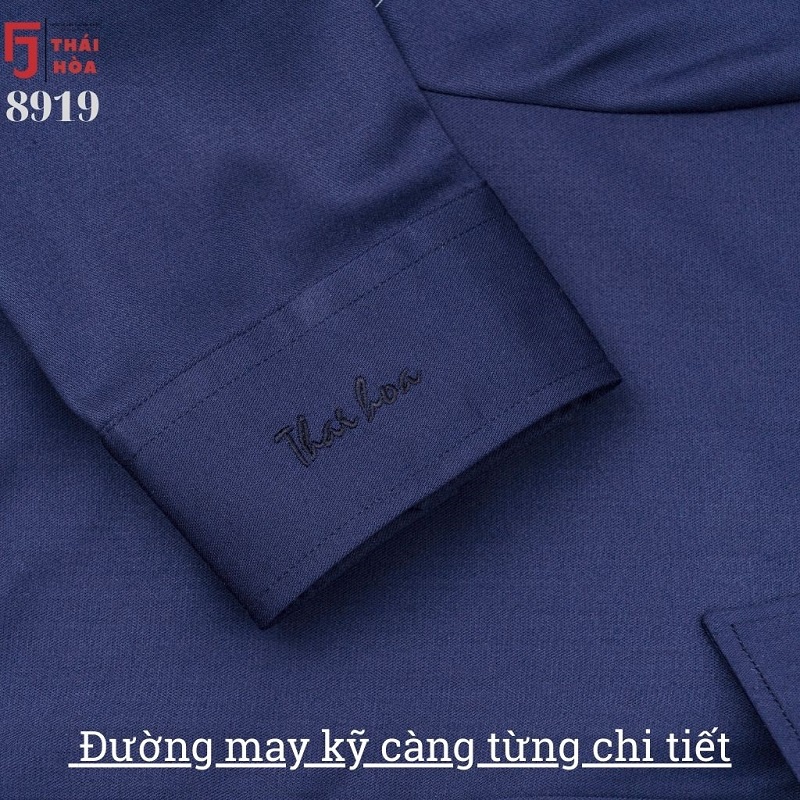 Áo sơ mi xanh nữ cao cấp công sở kiểu dài tay vải sợi tre Thái Hoà 8919-09-01