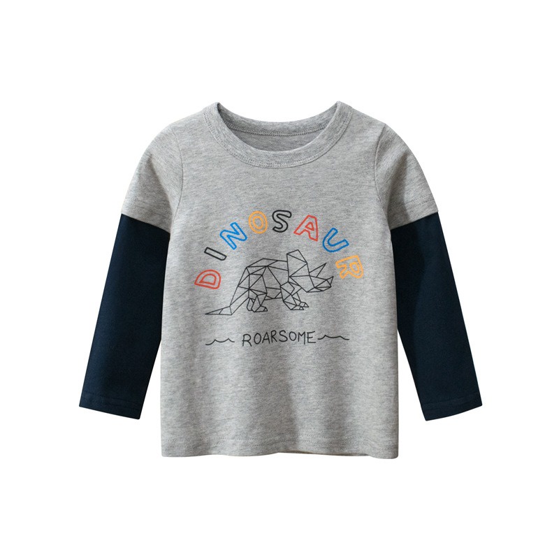 Áo bé trai 27KIDS  áo thun dài tay cho bé chất cotton in hình khủng long
