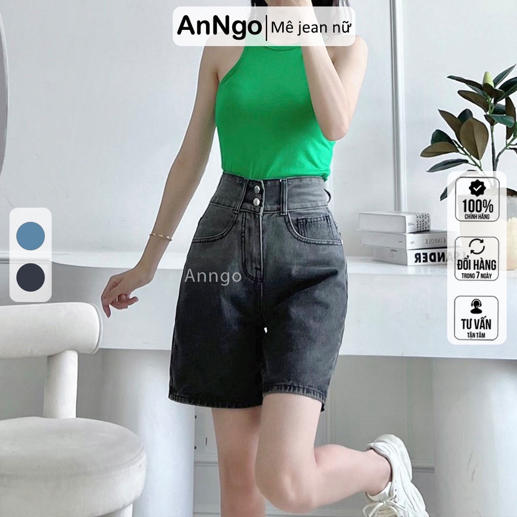 Quần jean ngố nữ loang màu lưng cao ống rộng, vải jean denim không co giãn bền đẹp AnNgo - AT233