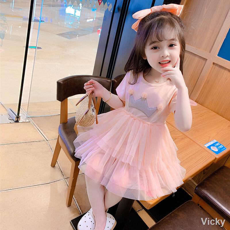 🌈Thời Trang Trẻ Em🌈Bé gái 1-7 tuổi váy công chúa váy gạc phong cách mùa hè quần áo trẻ em nước ngoài sợi bông em bé vá