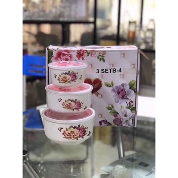 Bộ 3 bát sứ có nắp hút chân không( loại không tai)