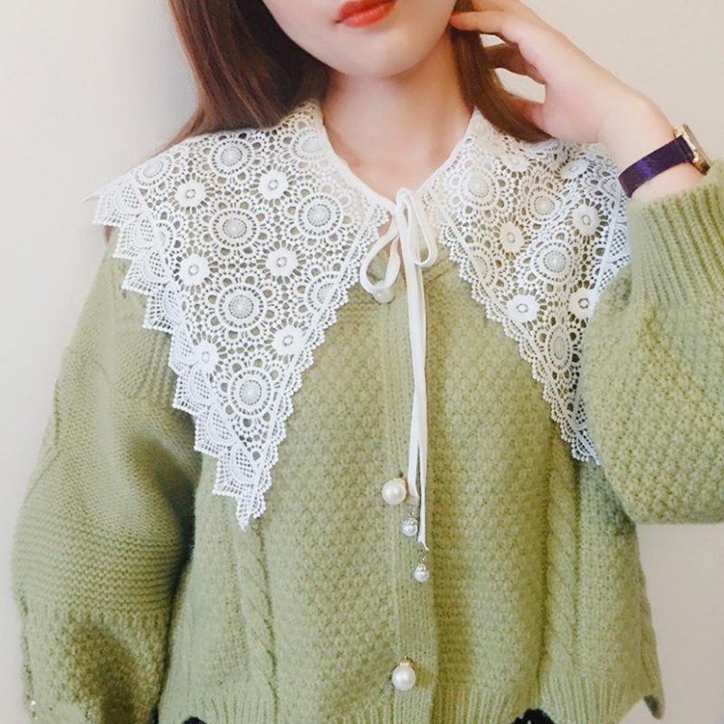 Khăn Choàng Cổ Phối Ren Thêu Hoa Phong Cách Hàn Quốc Dành Cho Nữ