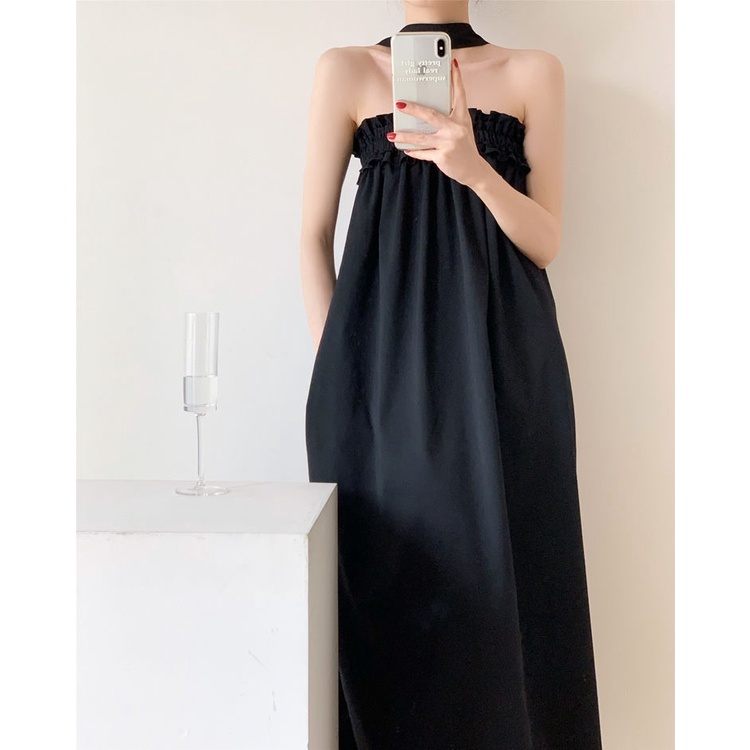 [Spot] Women's Personalized Dresses Tubular Turtleneck Tops Black Mini Skirts Long Elegant Skirts Long Sleeveless Dresses