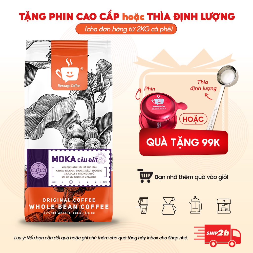 Cà phê nguyên chất MOKA Cầu Đất rang mộc thượng hạng, ca phe hạt cao cấp pha máy, pha coldbrew ngon từ Message Coffee