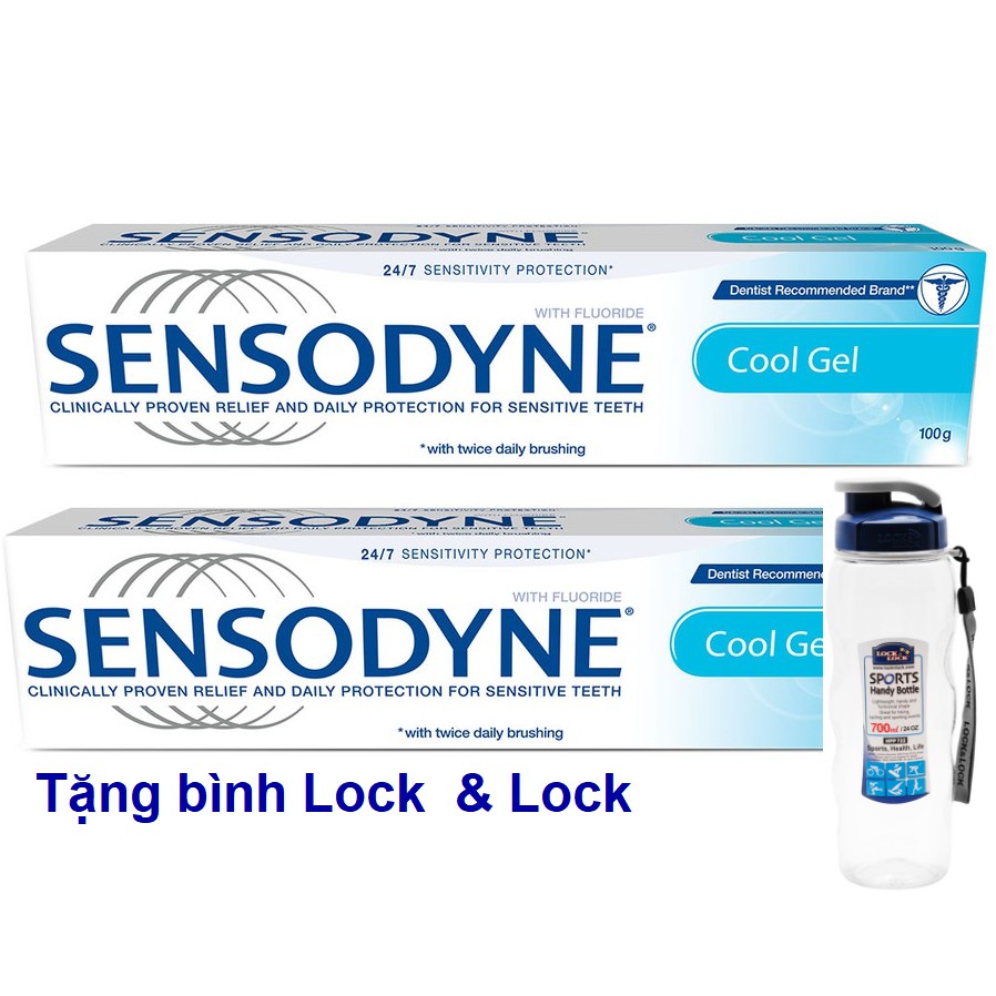 Combo 2 Kem đánh răng Sensodyne Cool Gel 100g/tuýp, tặng Hộp Lock &amp; Lock Twist