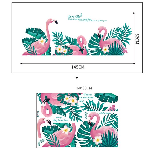 Decal trang trí tường - Chân tường 3 chú hồng hạc