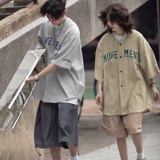 Áo sơ mi khoác bóng chày nam nữ đơn giản tay ngắn Ligré