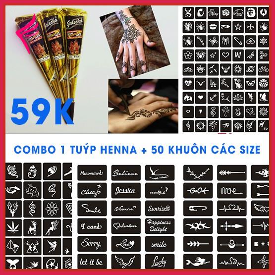 COMBO 1 TUÝP MỰC HENNA ĐEN + 50 KHUÔN( CÁC SIZE)