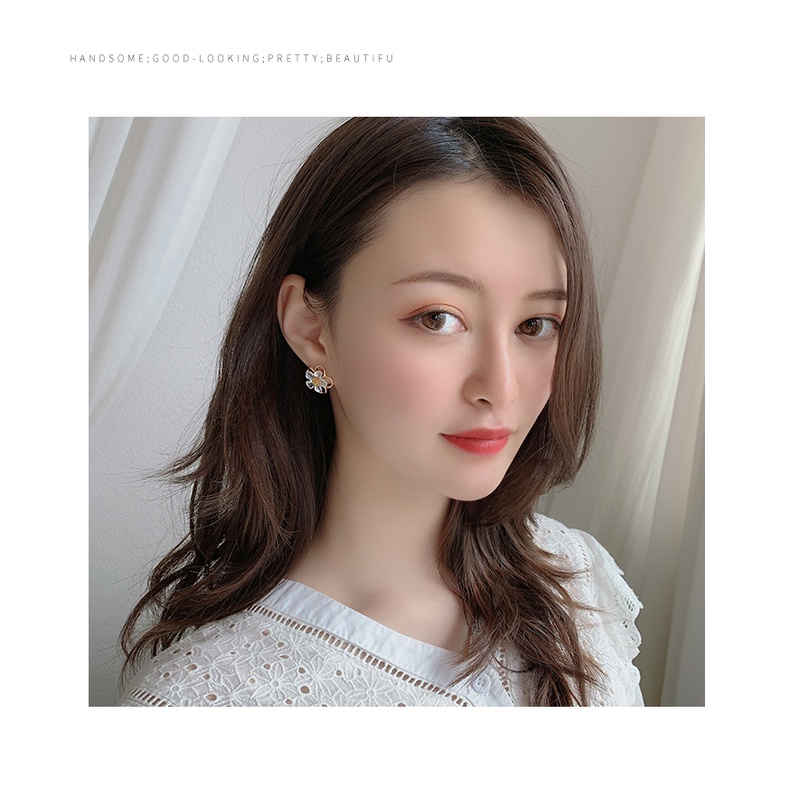 Khuyên tai mặt hình bông hoa hai lớp đính đá phong cách Hàn Quốc thời trang