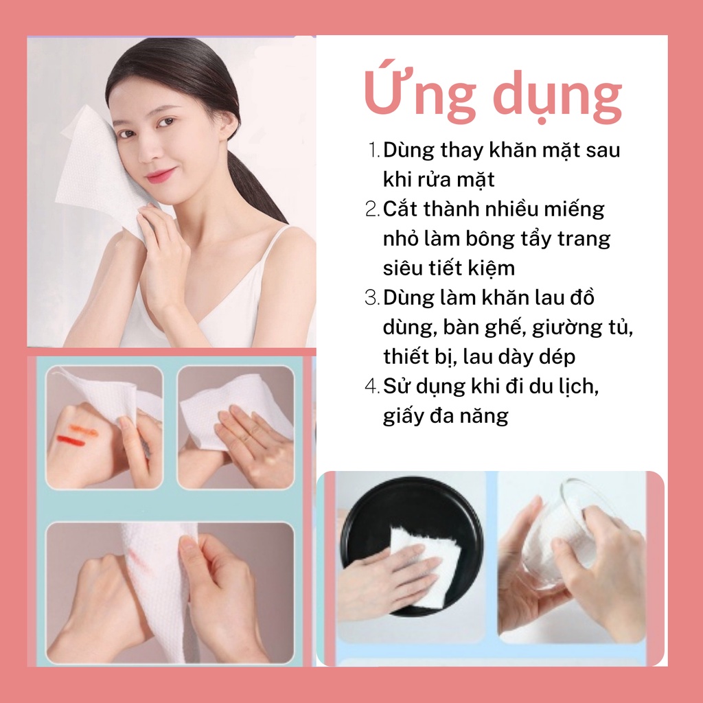 Khăn mặt khô dùng 1 lần lau khô, lau ướt - Giấy đa năng tiện lợi, bông tẩy trang, làm sạch