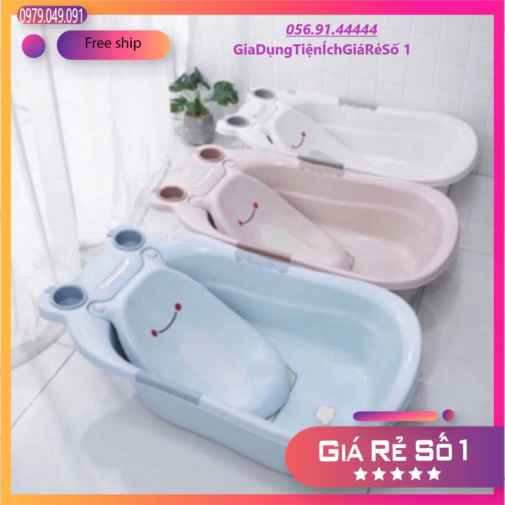 Chậu tắm em bé hình ếch cao cấp có giá đỡ và ngăn để đồ-Chậu tắm đa năng Việt Nhật.