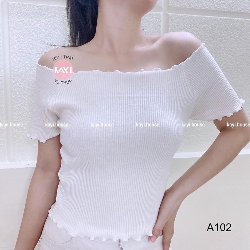 Áo croptop trễ vai thun gân a102