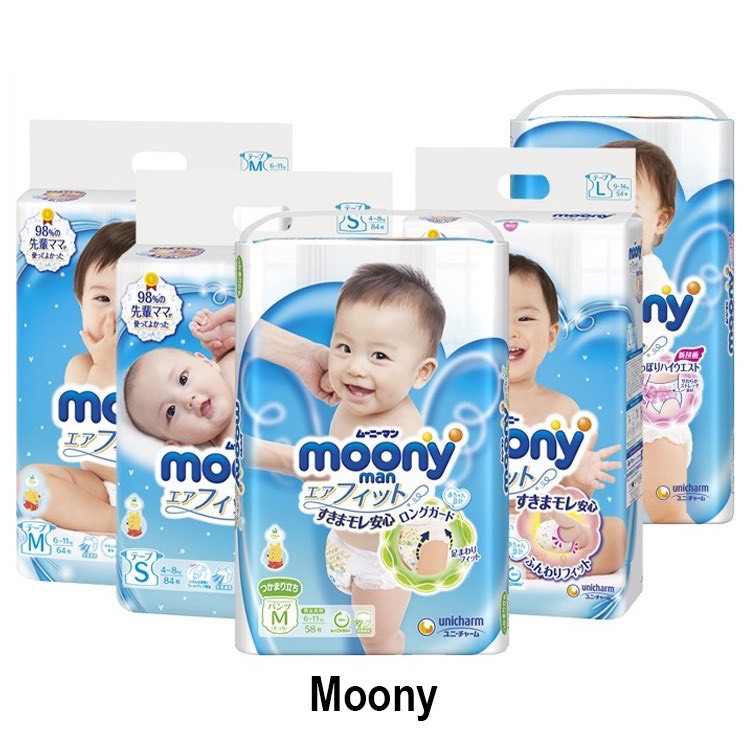 Bỉm Tã Dán/Quần Moony Đủ Size NB90 I S84 I M64 I M58 I L54 I L44 I XL38 I XXL26