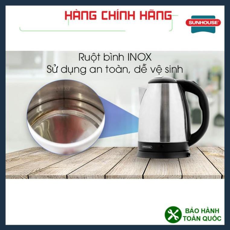 ẤM SIÊU TỐC, BÌNH ĐUN SIÊU TỐC SUNHOUSE SHD1182, 1,8 LÍT, INOX 2 LỚP, ĐUN SÔI NHANH, TỰ ĐỘNG NGẮT KHI SÔI.