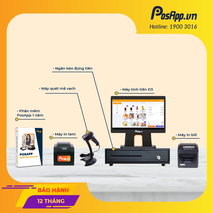 Combo trọn bộ Máy POS tính tiền bán hàng in bill