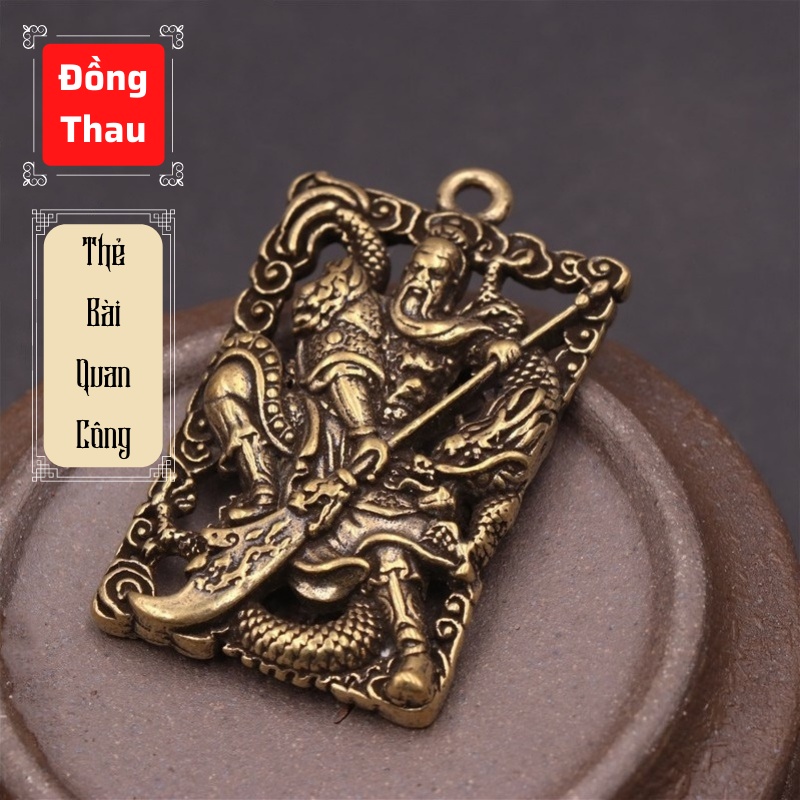 Tượng Trưng Bày Phong Thủy Bằng Đồng Hình Thẻ Bài Quan Công, Trang Trí, Móc Khoá, Đem Lại May Mắn (Kích cỡ: 2.7 x 4.6cm)