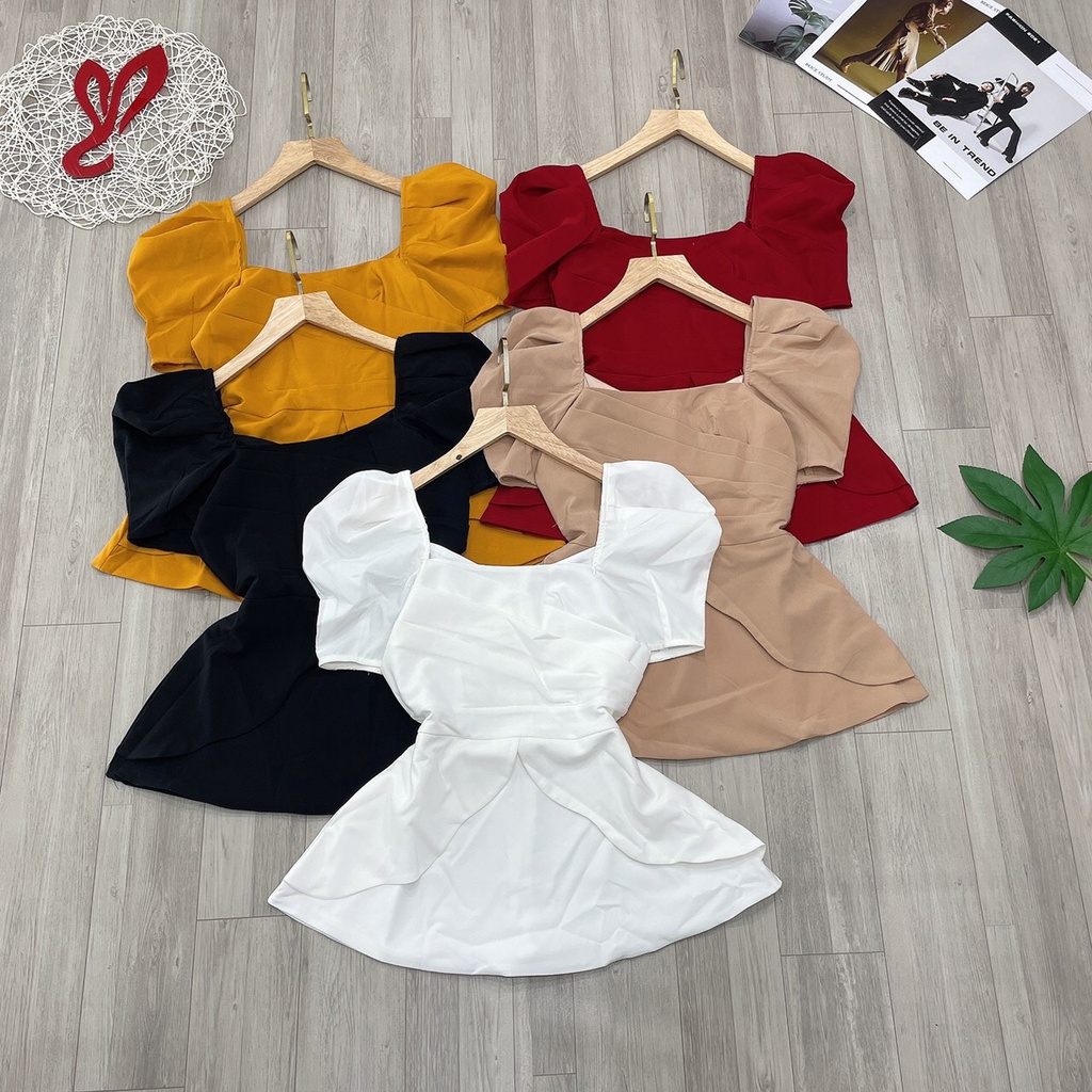 Áo peplum thiết kế tay ngắn tôn dáng eo