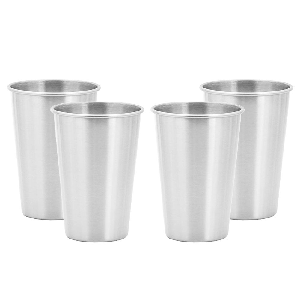 Stainless Steel Cup Metal Drinking Glass Mug Beer Pint Tumbler Stackable Reusable for Camping Hiking Indoor Kids 500ml Silver 4PCS