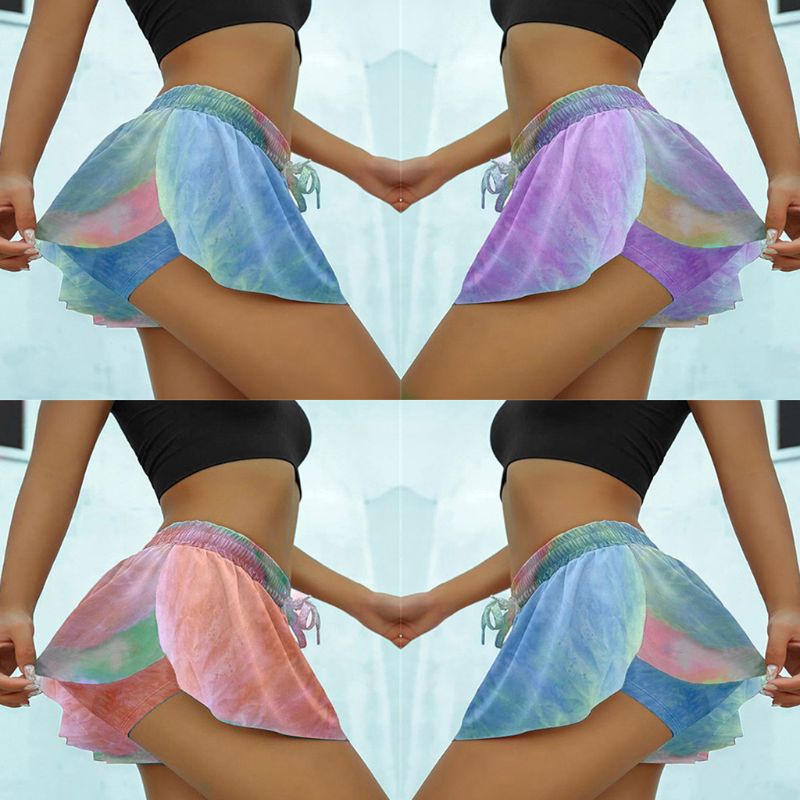 Quần Short Tập Yoga / Chạy Bộ 2 Trong 1 Màu Nhuộm Gradient Có Size Lớn Dành Cho Nữ