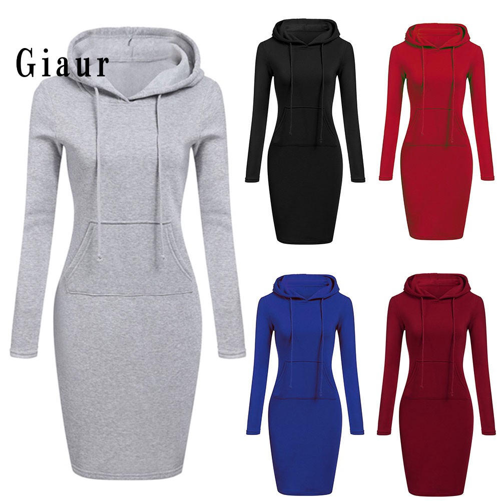 Đầm hoodie dáng ôm có túi cho nữ