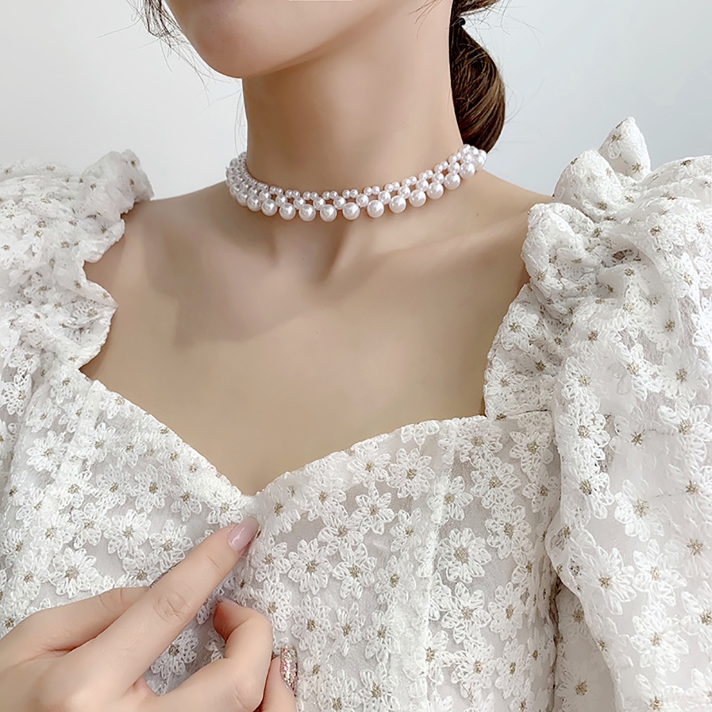 Vòng Cổ Choker Nhiều Lớp Đính Ngọc Trai Thời Trang Hàn Quốc Cho Nữ
