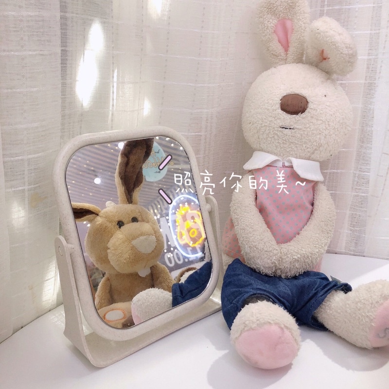 Gương trang điểm để bàn lúa mạch 2 mặt gương xoay 360 độ