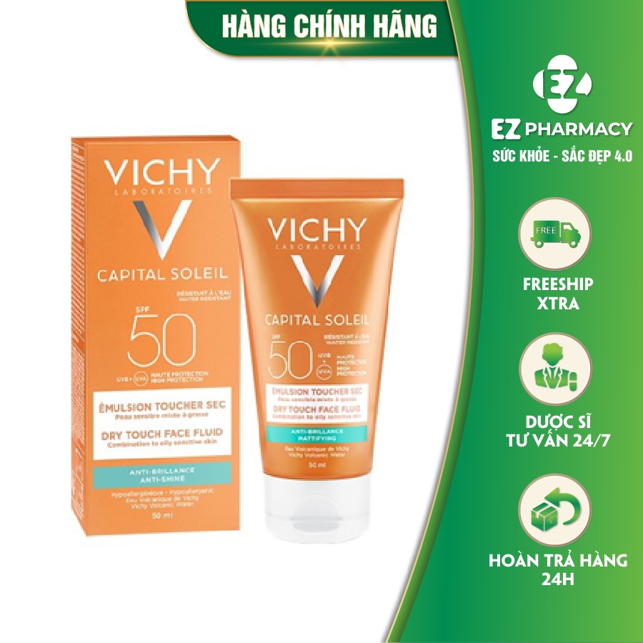 Kem Chống Nắng Không Gây Nhờn Rít Không Màu SPF50 Vichy Capital Soleil Emulsion 50ml