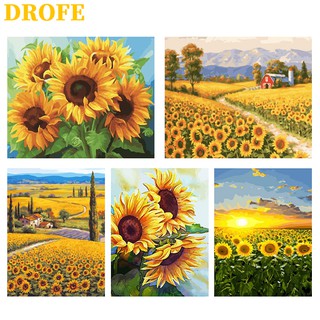 DROFE Bộ Tranh Sơn Dầu Theo Số Phong Cảnh Nhiều Mẫu Hoa Hướng Dương 40x50cm Không Khung Để Trang Trí Trong Nhà