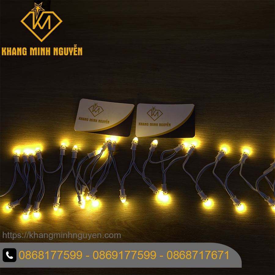 [Có sẵn] Giá 1 bó 50 bóng led đúc F5, đế 9mm - Để đục, chống nước, ánh sáng Vàng 3000K làm bảng hiệu