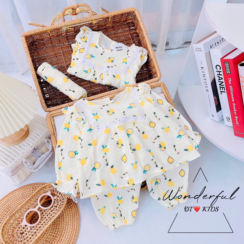 Bộ Xô Muslin cao cấp cho bé gái từ 1-5 tuổi, size từ 7-20kg họa tiết dễ thương