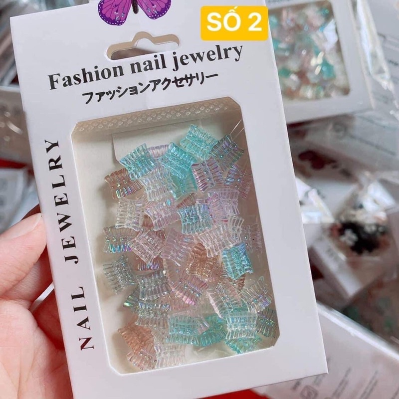 Charm Nơ Nhựa 3D Nhiều Màu Trang Trí Móng nail