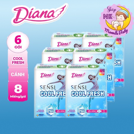 Lốc 6 Gói Băng vệ sinh Diana SenSi Cool Fresh Siêu Mỏng (8 miếng)