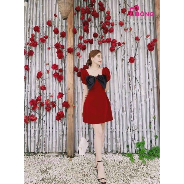 Đầm dự tiệc noel kiểu dáng tay phồng kết nơ voan xinh xắn nổi bật giá rẻ | BigBuy360 - bigbuy360.vn