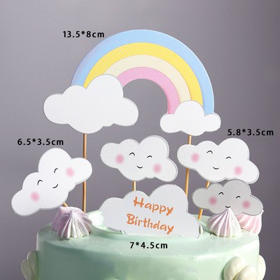 Bộ Phụ Kiện Trang Trí Bánh Kem Hình Cầu Vồng Hoạt Hình Dễ Thương