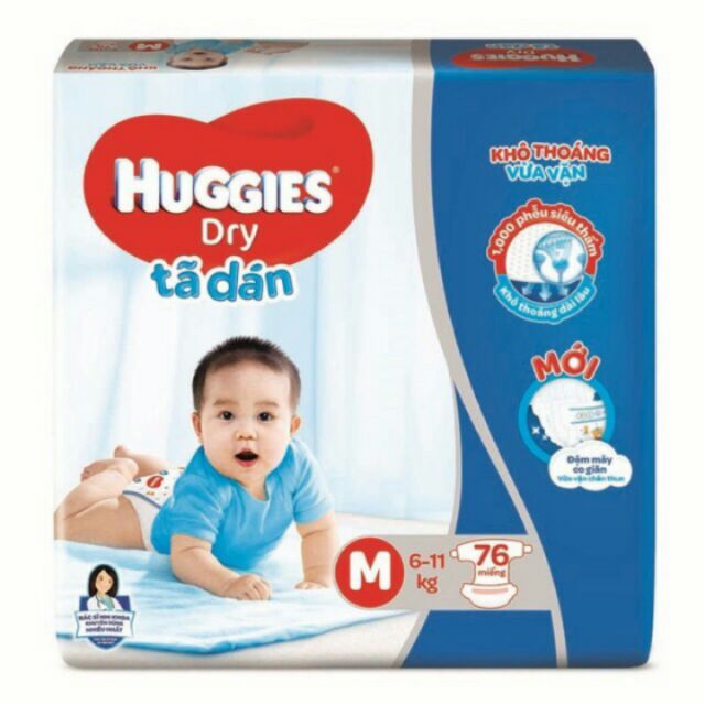 Tã/bỉm dán Huggies M76/L68/XL62/XXL56 mẫu mới